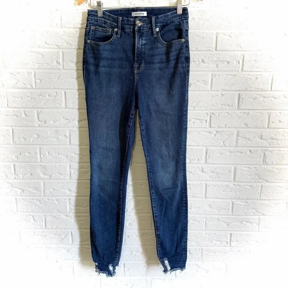 Good American Good Legs Chewed Hem Skinny Jeans Size 8
